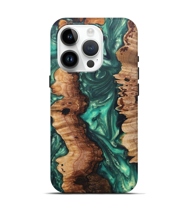 iPhone 15 Pro Wood+Resin Live Edge Phone Case - Lizbeth (Green, 687006)