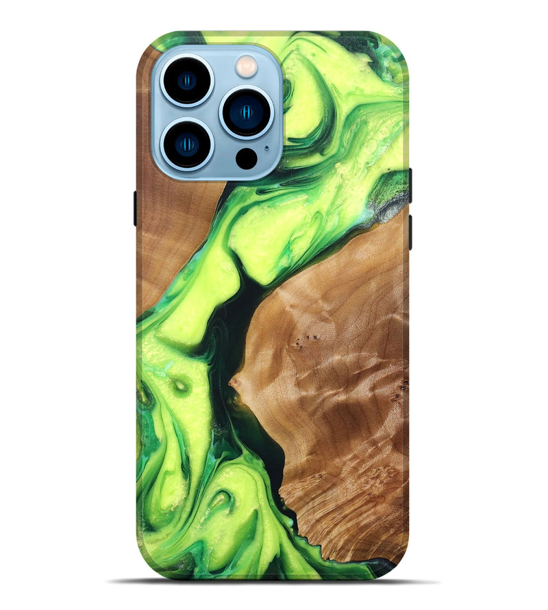 iPhone 14 Pro Max Wood+Resin Live Edge Phone Case - Dorothea (Green, 687042)