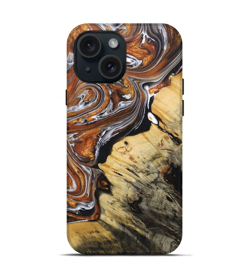 iPhone 15 Wood+Resin Live Edge Phone Case - Enrique (Black & White, 687051)