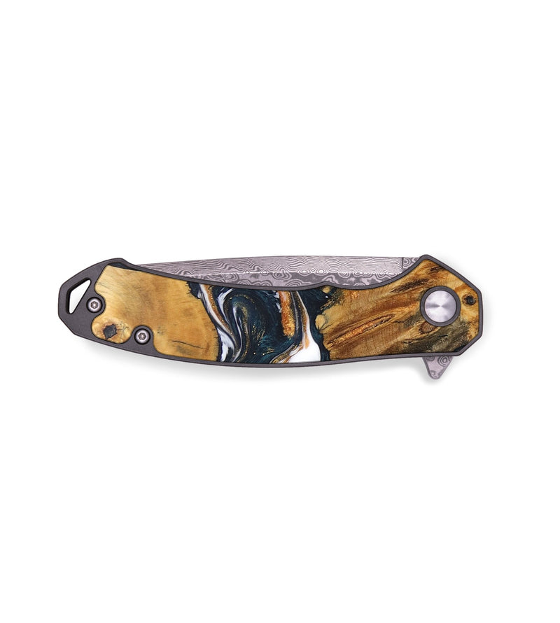EDC Wood+Resin Pocket Knife - Paige (Teal & Gold, 687281)