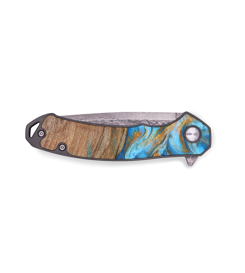 EDC Wood+Resin Pocket Knife - Dean (Teal & Gold, 687285)