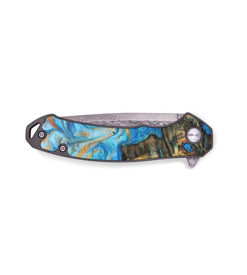 EDC Wood+Resin Pocket Knife - Solomon (Teal & Gold, 687286)