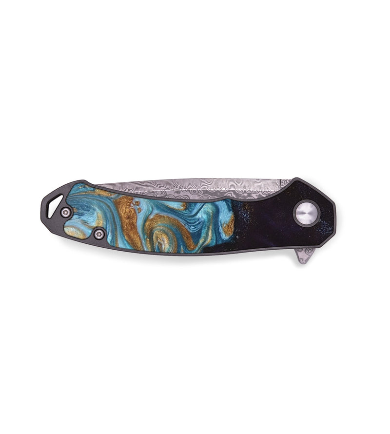 EDC Wood+Resin Pocket Knife - River (Teal & Gold, 687290)