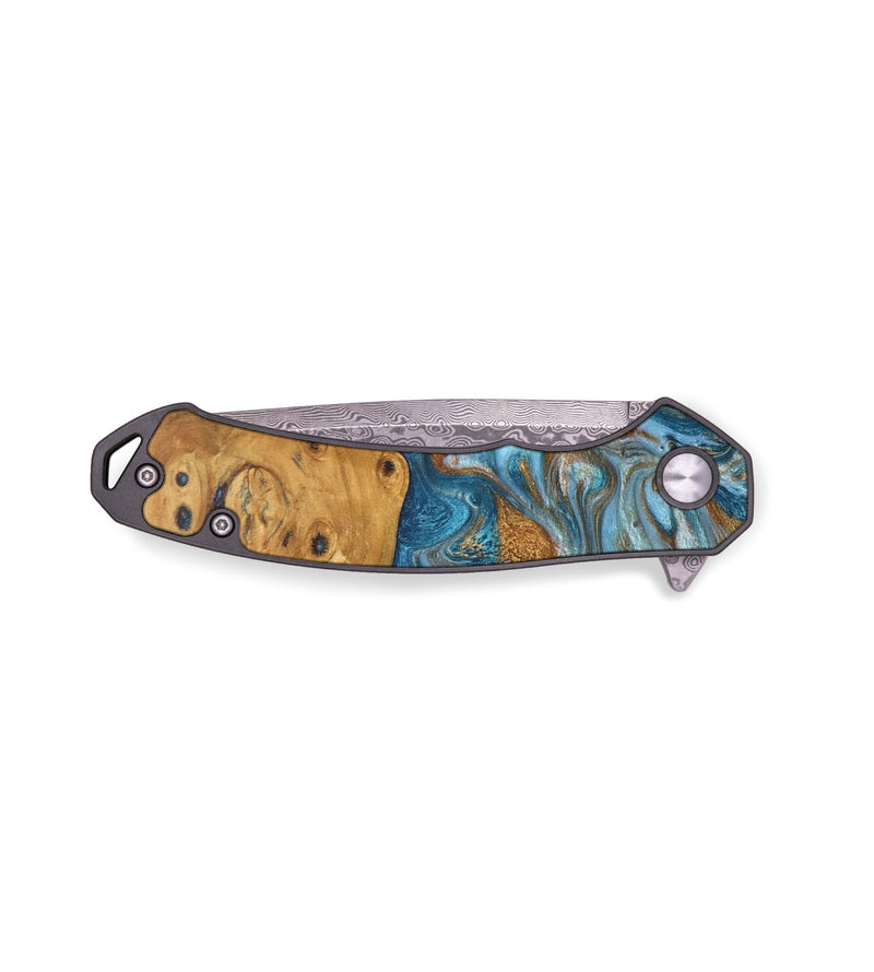 EDC Wood+Resin Pocket Knife - Lila (Teal & Gold, 687291)