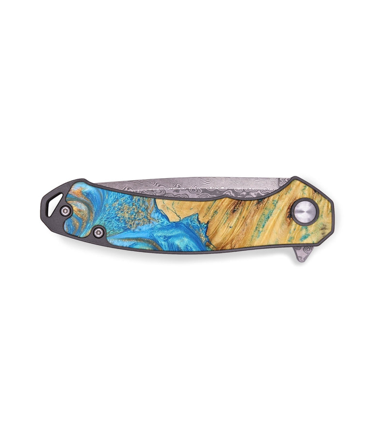 EDC Wood+Resin Pocket Knife - Bennett (Teal & Gold, 687293)