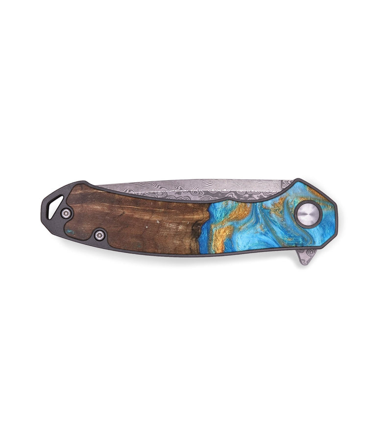 EDC Wood+Resin Pocket Knife - Gregory (Teal & Gold, 687296)