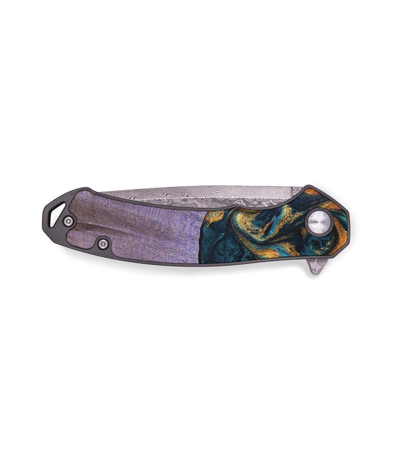 EDC Wood+Resin Pocket Knife - Muhammad (Teal & Gold, 687743)