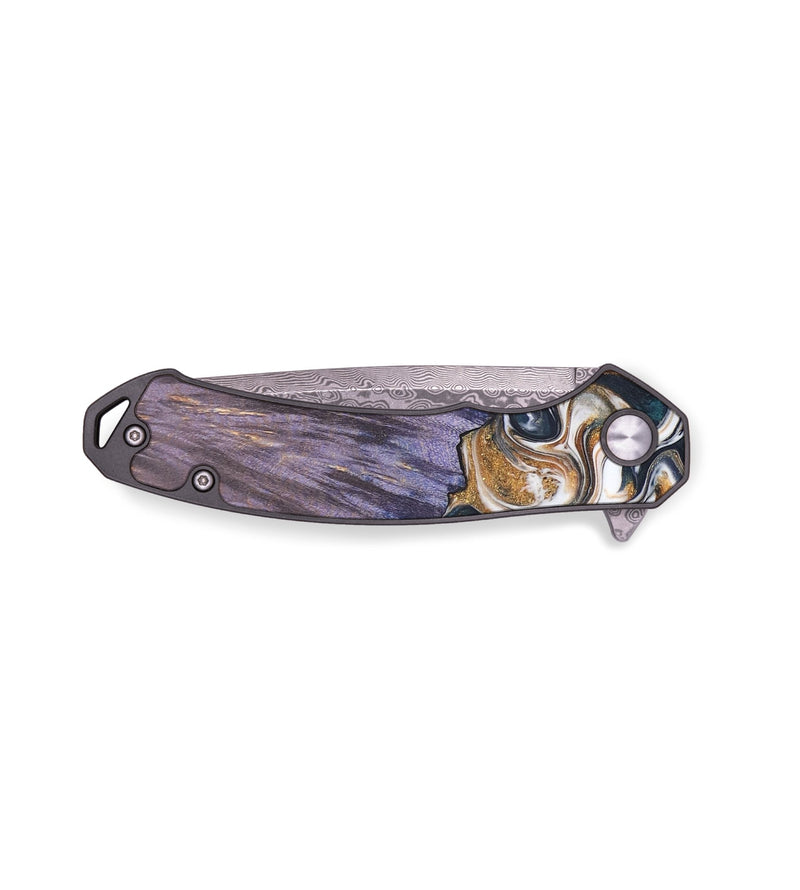 EDC Wood+Resin Pocket Knife - Estrella (Teal & Gold, 687902)