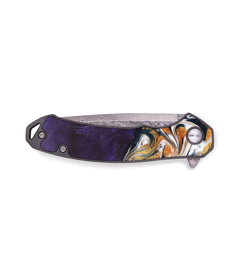 EDC Wood+Resin Pocket Knife - Jayleen (Teal & Gold, 687904)