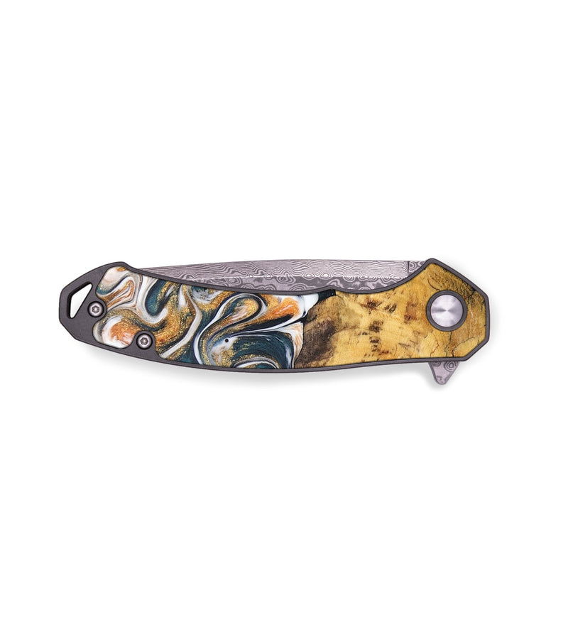 EDC Wood+Resin Pocket Knife - Manuel (Teal & Gold, 687908)