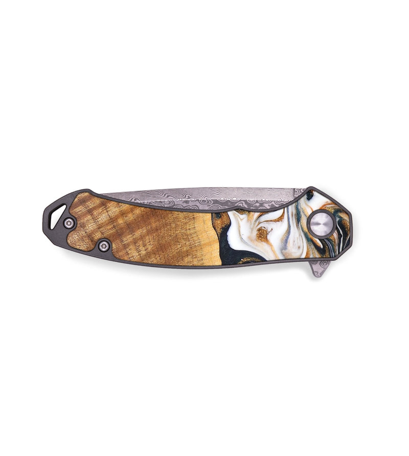 EDC Wood+Resin Pocket Knife - Dave (Teal & Gold, 687909)