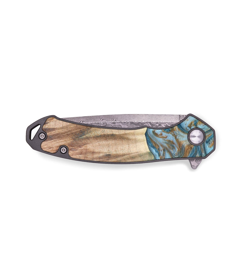 EDC Wood+Resin Pocket Knife - Aylin (Teal & Gold, 687910)