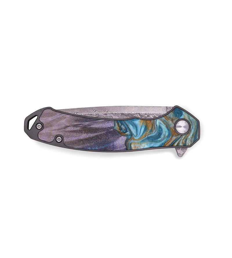 EDC Wood+Resin Pocket Knife - Rudy (Teal & Gold, 687911)
