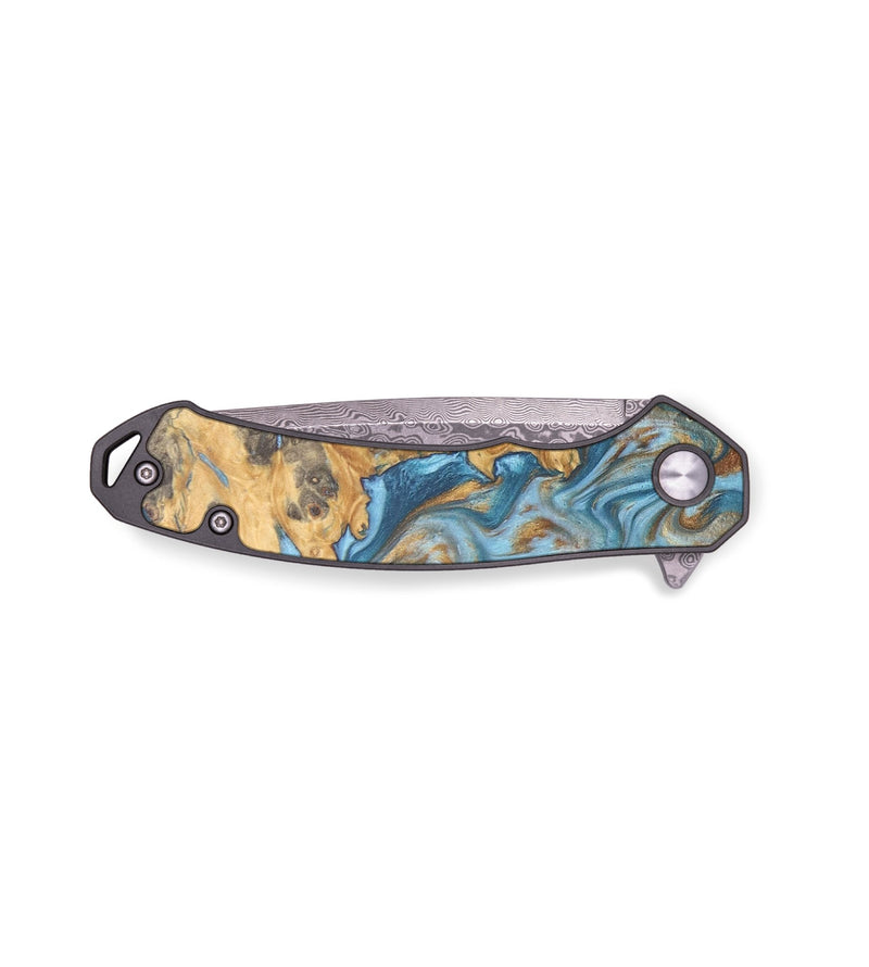 EDC Wood+Resin Pocket Knife - Wilfred (Teal & Gold, 687912)