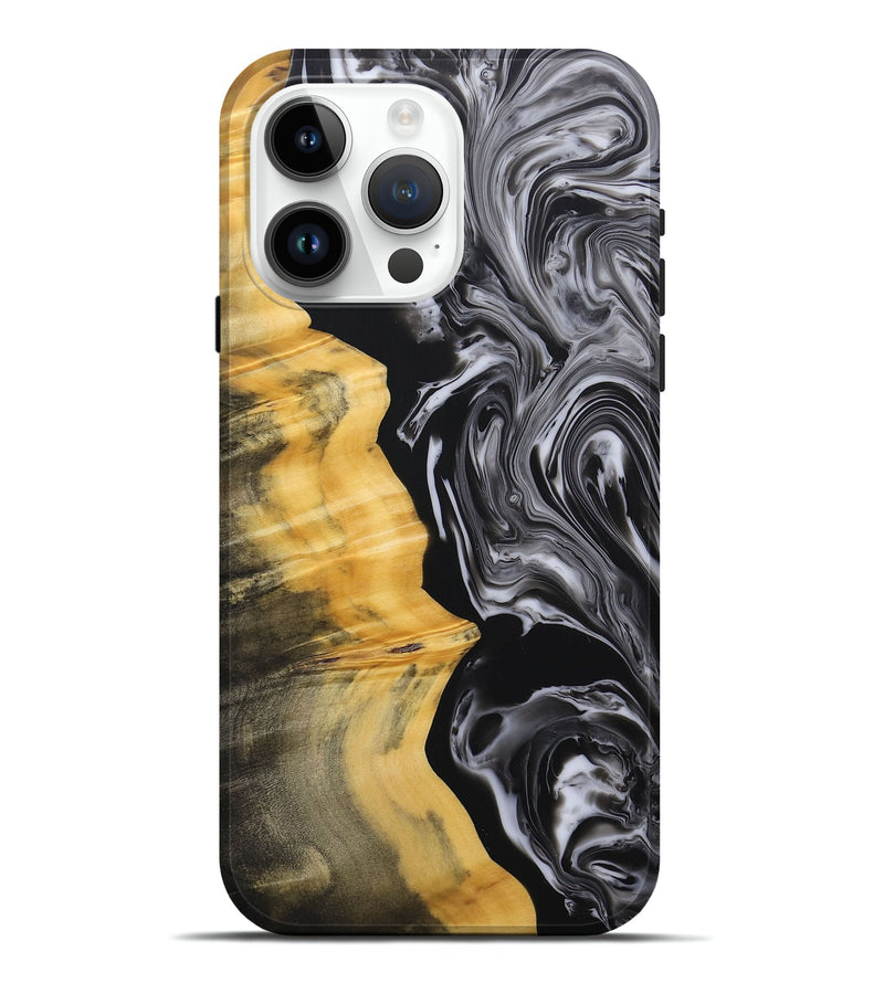 iPhone 15 Pro Max Wood+Resin Live Edge Phone Case - Benjamin (Black & White, 688098)