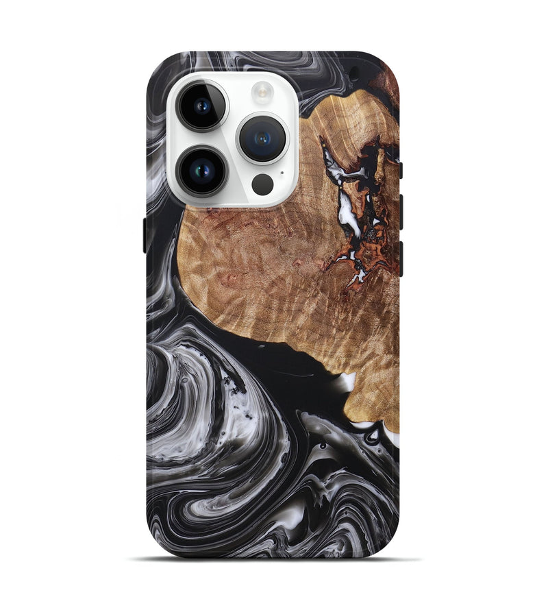 iPhone 15 Pro Wood+Resin Live Edge Phone Case - Mikayla (Black & White, 688100)
