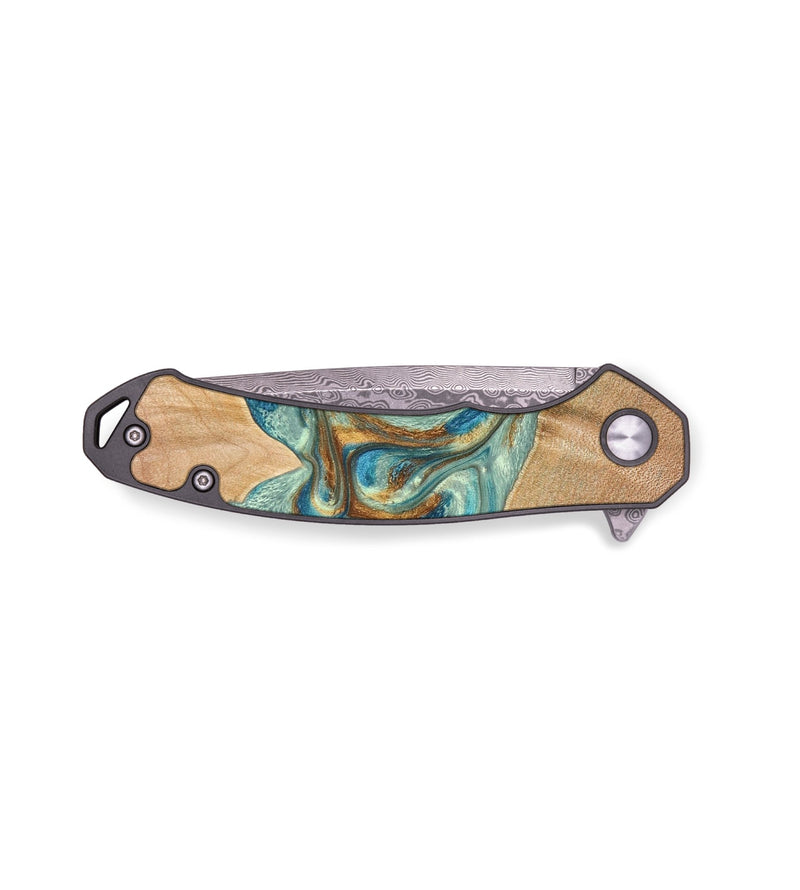 EDC Wood+Resin Pocket Knife - Kristopher (Teal & Gold, 688130)