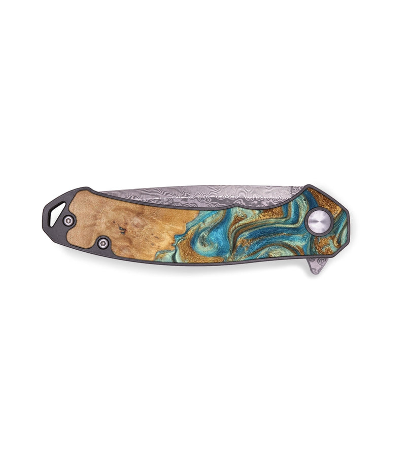 EDC Wood+Resin Pocket Knife - Savanna (Teal & Gold, 688132)