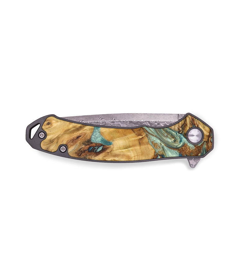 EDC Wood+Resin Pocket Knife - Freya (Teal & Gold, 688146)