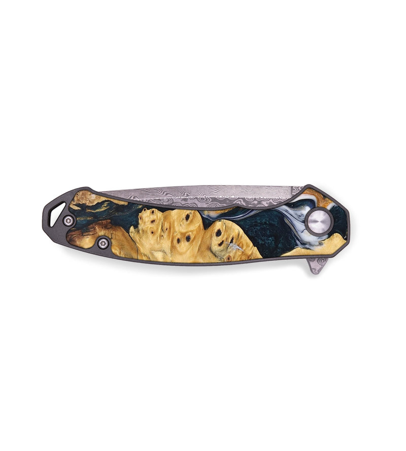 EDC Wood+Resin Pocket Knife - Jeri (Teal & Gold, 688166)