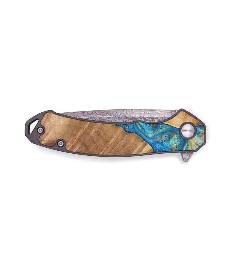 EDC Wood+Resin Pocket Knife - Skyler (Teal & Gold, 688177)