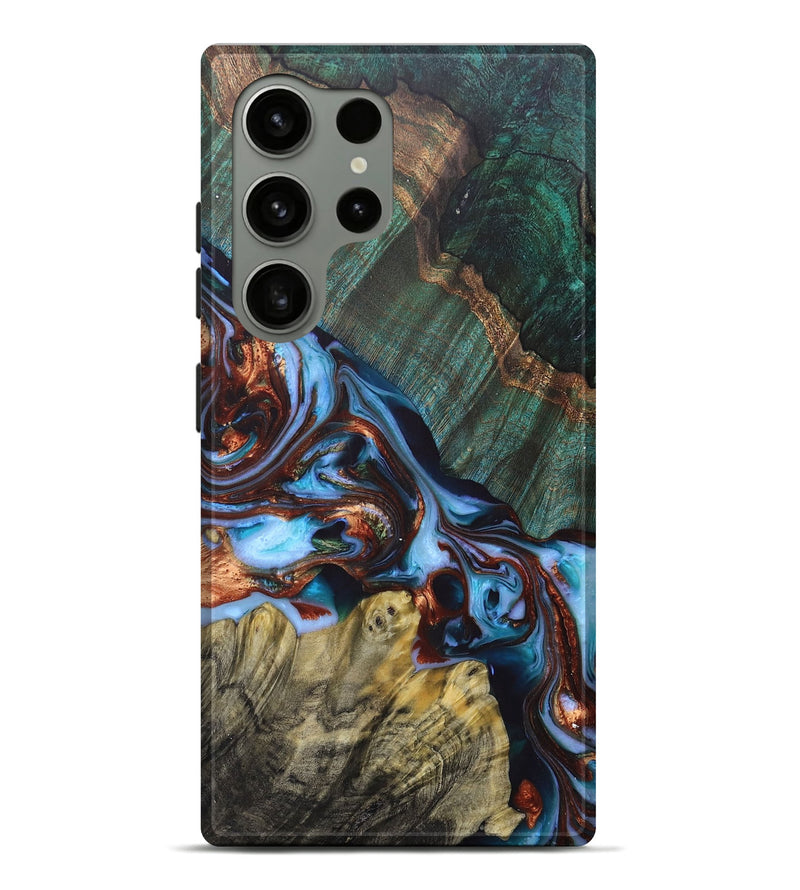 Galaxy S24 Ultra Wood+Resin Live Edge Phone Case - Jakob (Teal & Gold, 688283)