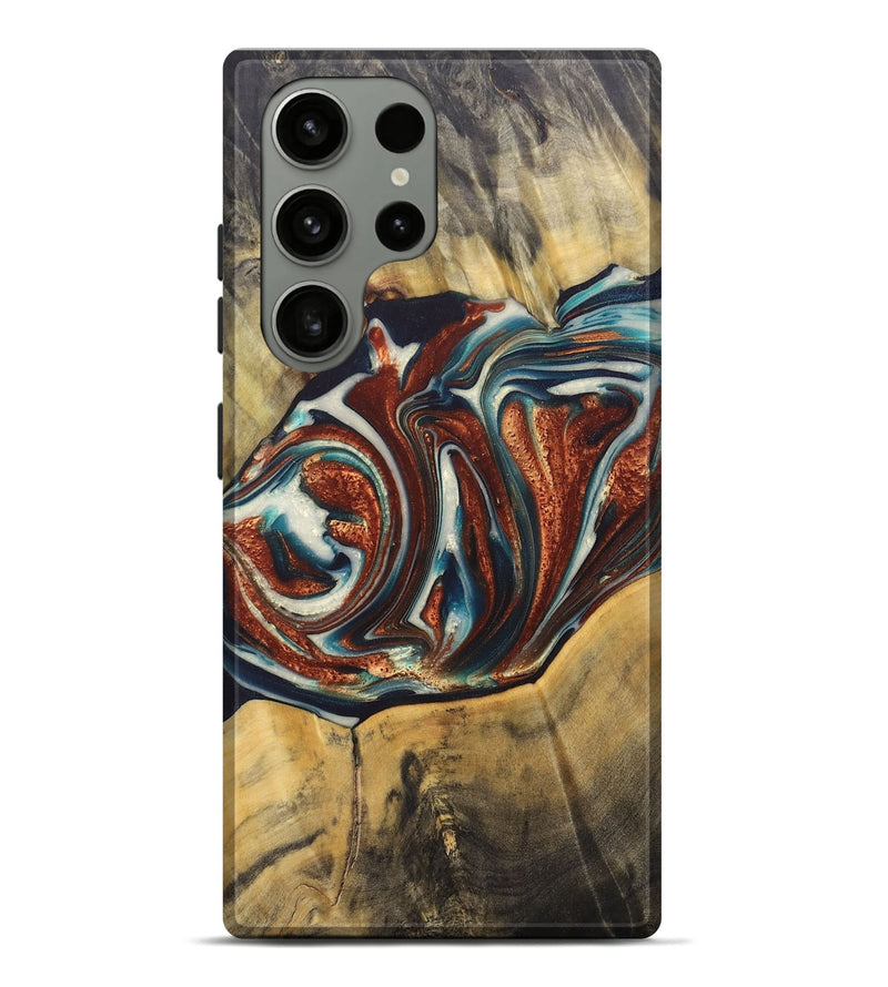 Galaxy S23 Ultra Wood+Resin Live Edge Phone Case - Eden (Teal & Gold, 688284)