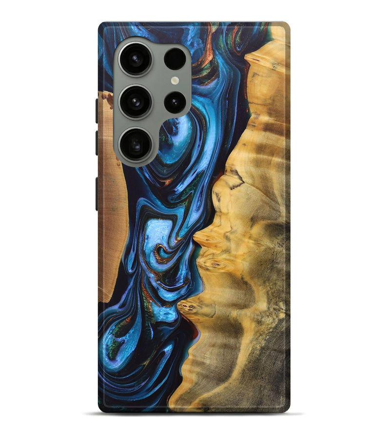 Galaxy S24 Ultra Wood+Resin Live Edge Phone Case - Amiyah (Teal & Gold, 688287)