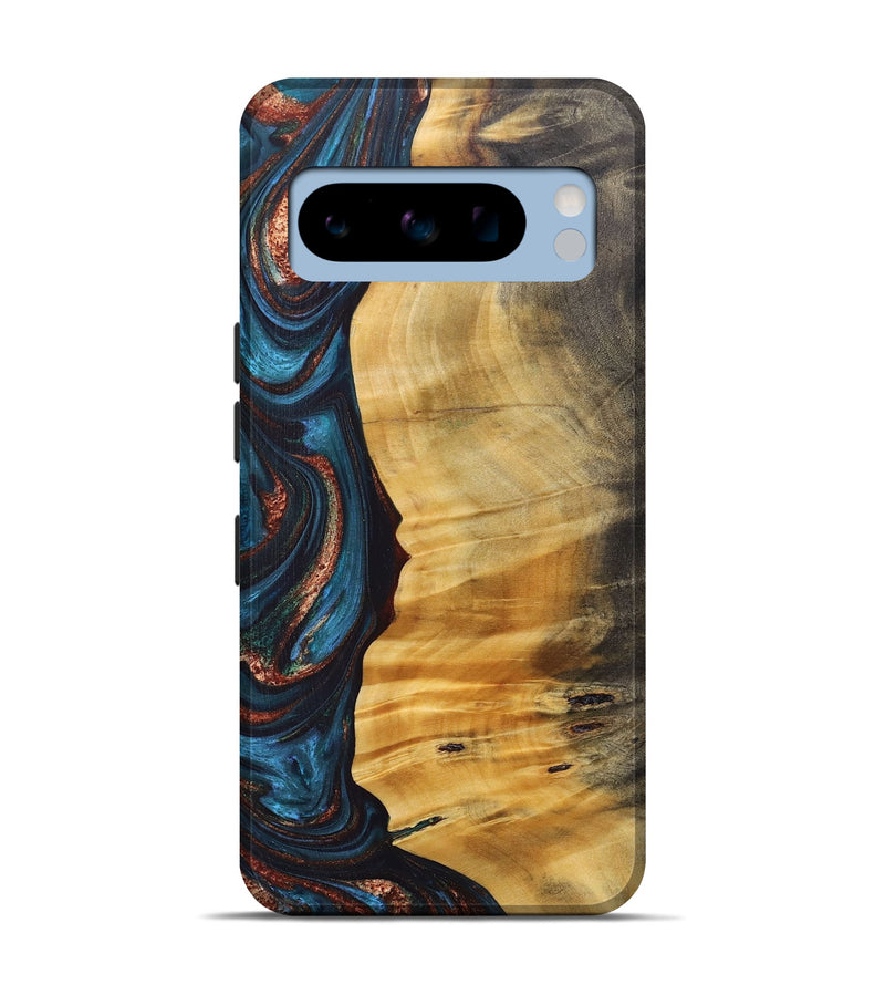 Pixel 8 Pro Wood+Resin Live Edge Phone Case - Rene (Teal & Gold, 688292)