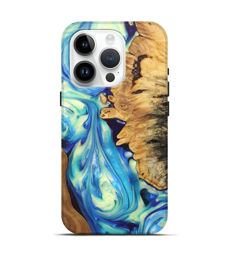 iPhone 15 Pro Wood+Resin Live Edge Phone Case - Alaina (Blue, 688301)