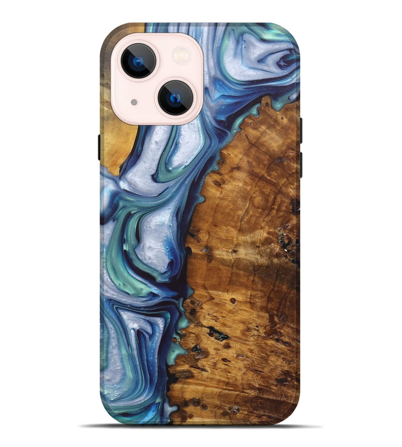 iPhone 14 Plus Wood+Resin Live Edge Phone Case - Judah (Blue, 688306)