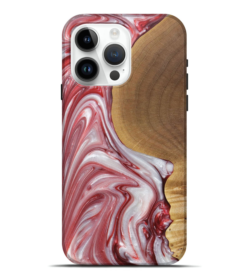 iPhone 15 Pro Max Wood+Resin Live Edge Phone Case - Iesha (Red, 688563)