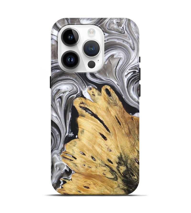 iPhone 15 Pro Wood+Resin Live Edge Phone Case - Brandi (Black & White, 688611)