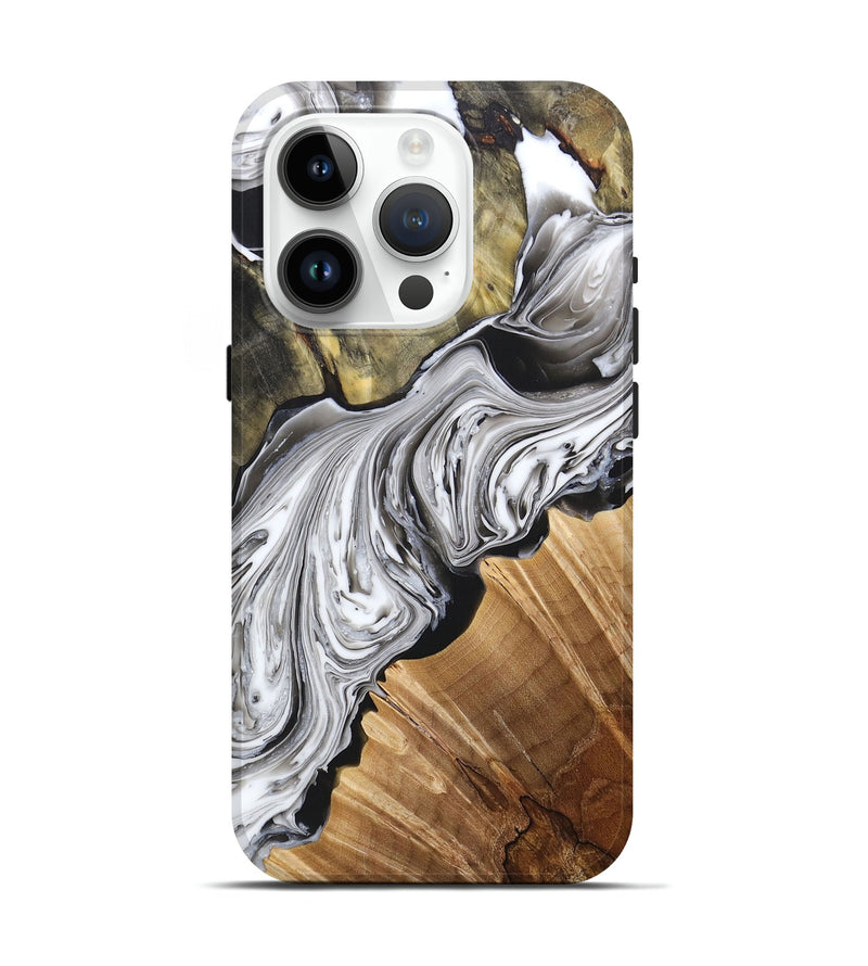 iPhone 15 Pro Wood+Resin Live Edge Phone Case - Annette (Black & White, 688613)