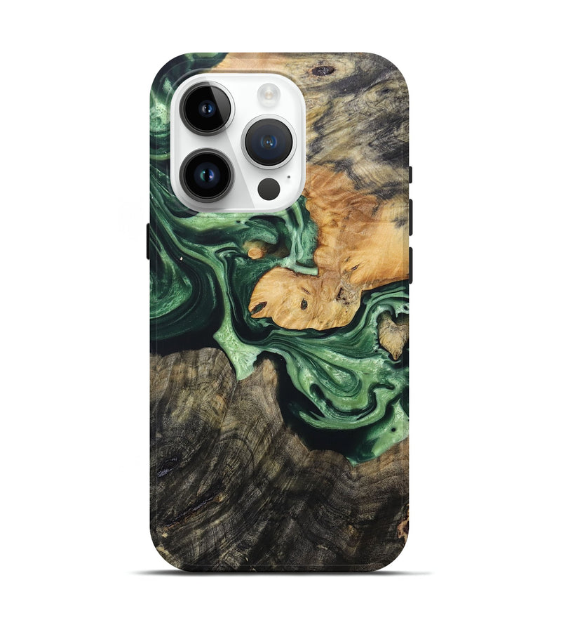 iPhone 15 Pro Wood+Resin Live Edge Phone Case - Dalton (Green, 688622)