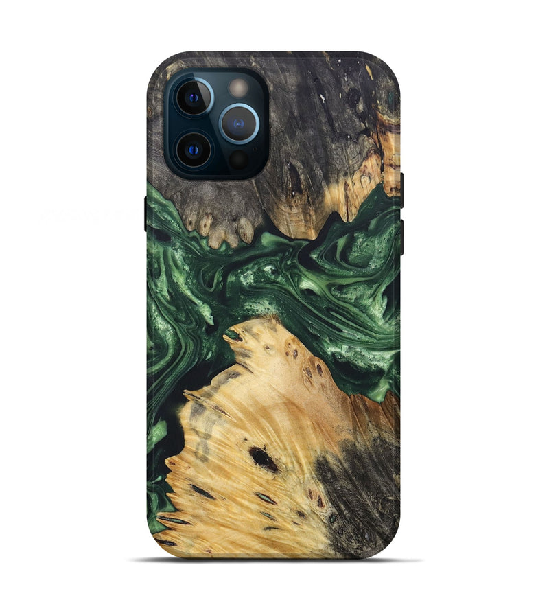 iPhone 12 Pro Wood+Resin Live Edge Phone Case - Mathew (Green, 688623)