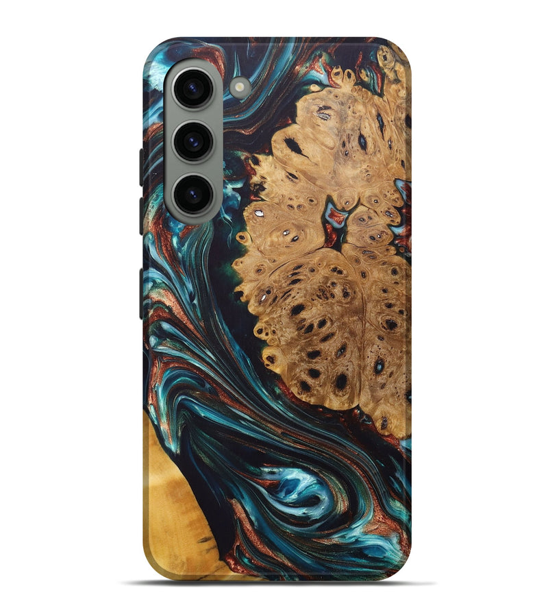 Galaxy S23 Plus Wood+Resin Live Edge Phone Case - Juliana (Teal & Gold, 688637)
