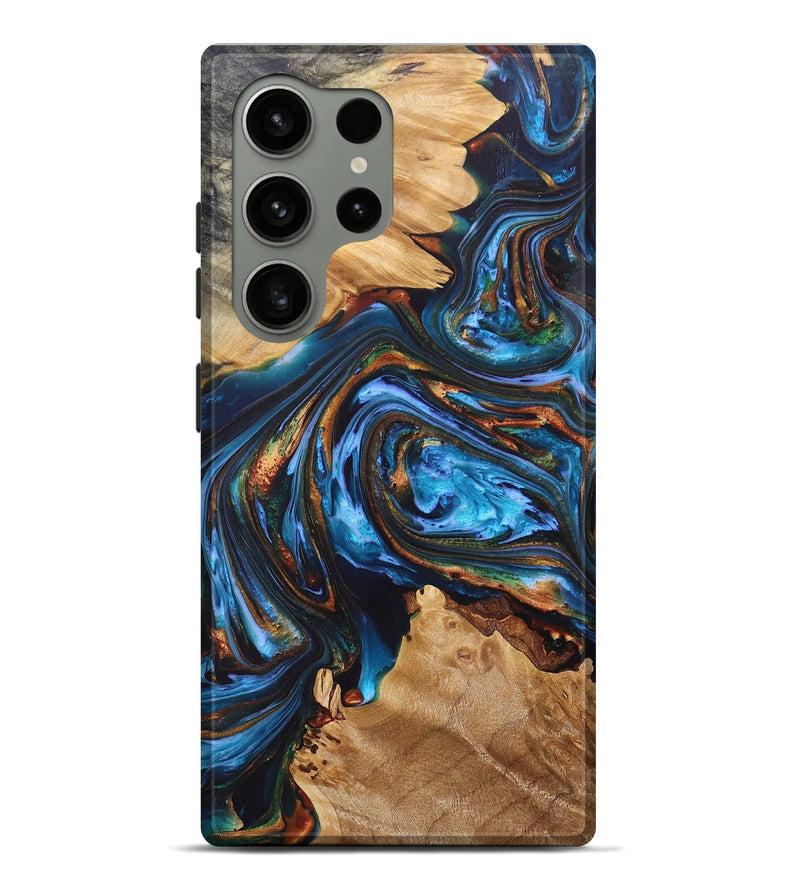 Galaxy S24 Ultra Wood+Resin Live Edge Phone Case - Woodrow (Teal & Gold, 688650)