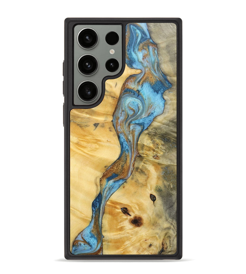 Galaxy S23 Ultra Wood+Resin Phone Case - Myrna (Teal & Gold, 688947)