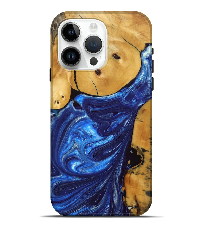 iPhone 15 Pro Max Wood+Resin Live Edge Phone Case - Sofia (Blue, 689011)