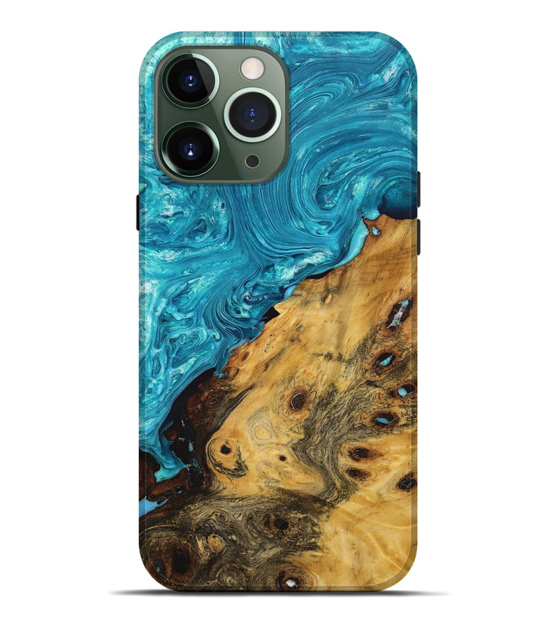 iPhone 13 Pro Max Wood+Resin Live Edge Phone Case - Ethel (Green, 689013)
