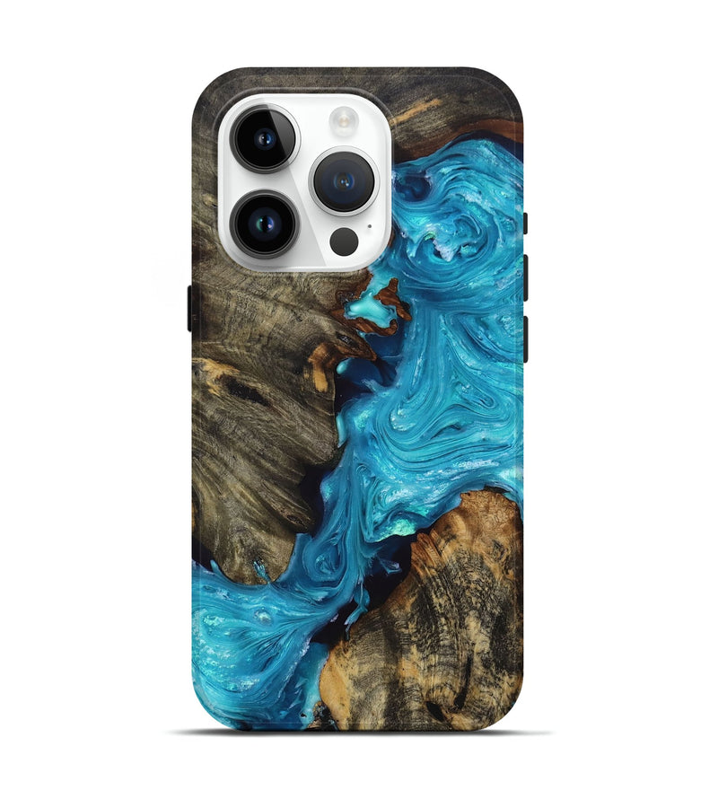 iPhone 15 Pro Wood+Resin Live Edge Phone Case - Remi (Green, 689014)