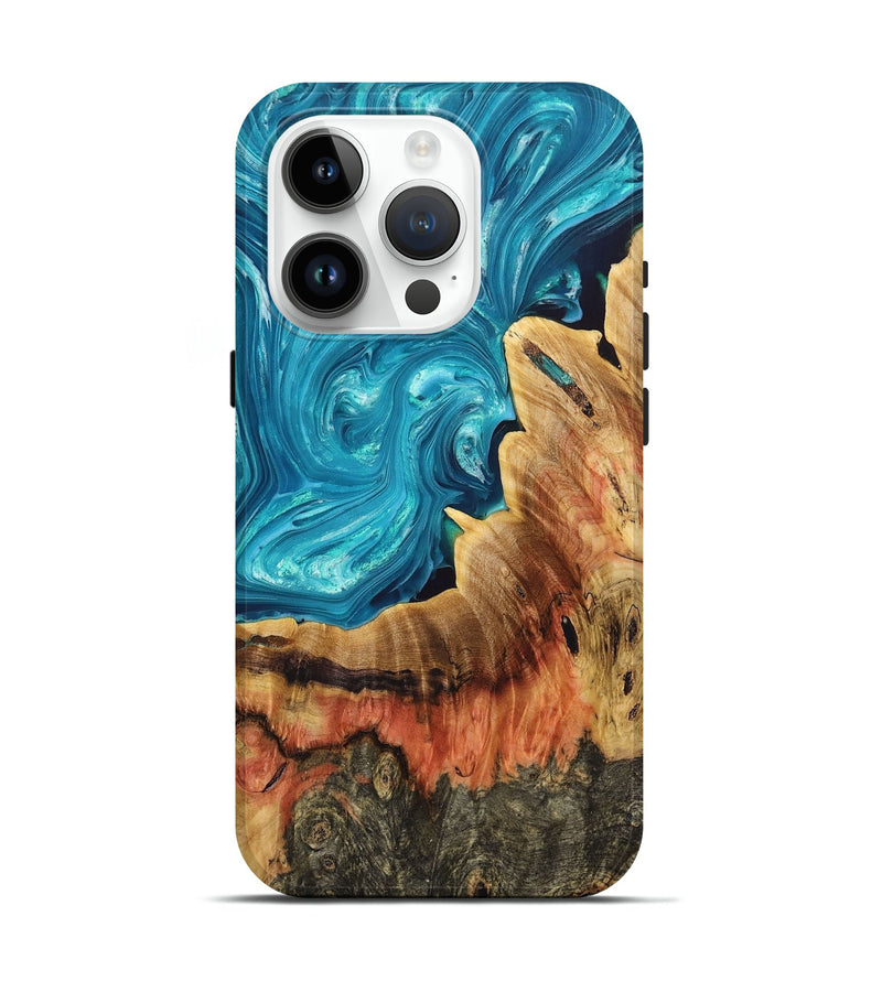 iPhone 15 Pro Wood+Resin Live Edge Phone Case - Marlene (Green, 689015)
