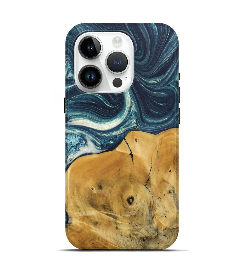 iPhone 15 Pro Wood+Resin Live Edge Phone Case - Marcos (Green, 689017)
