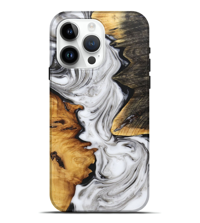 iPhone 15 Pro Max Wood+Resin Live Edge Phone Case - Lois (Black & White, 689560)