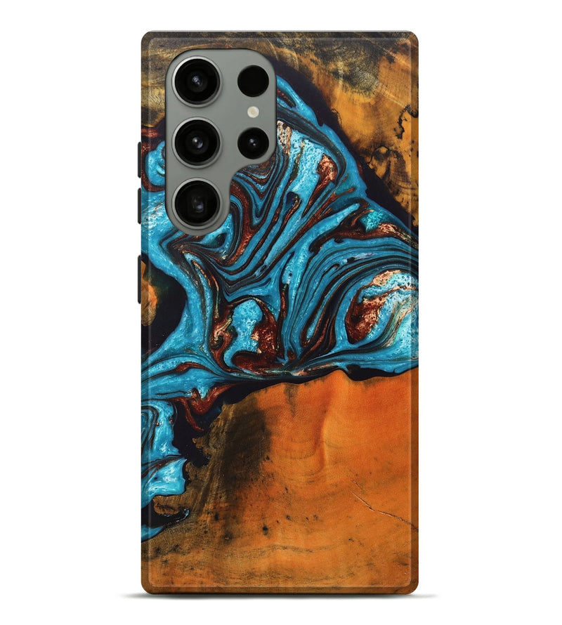 Galaxy S23 Ultra Wood+Resin Live Edge Phone Case - June (Teal & Gold, 689576)
