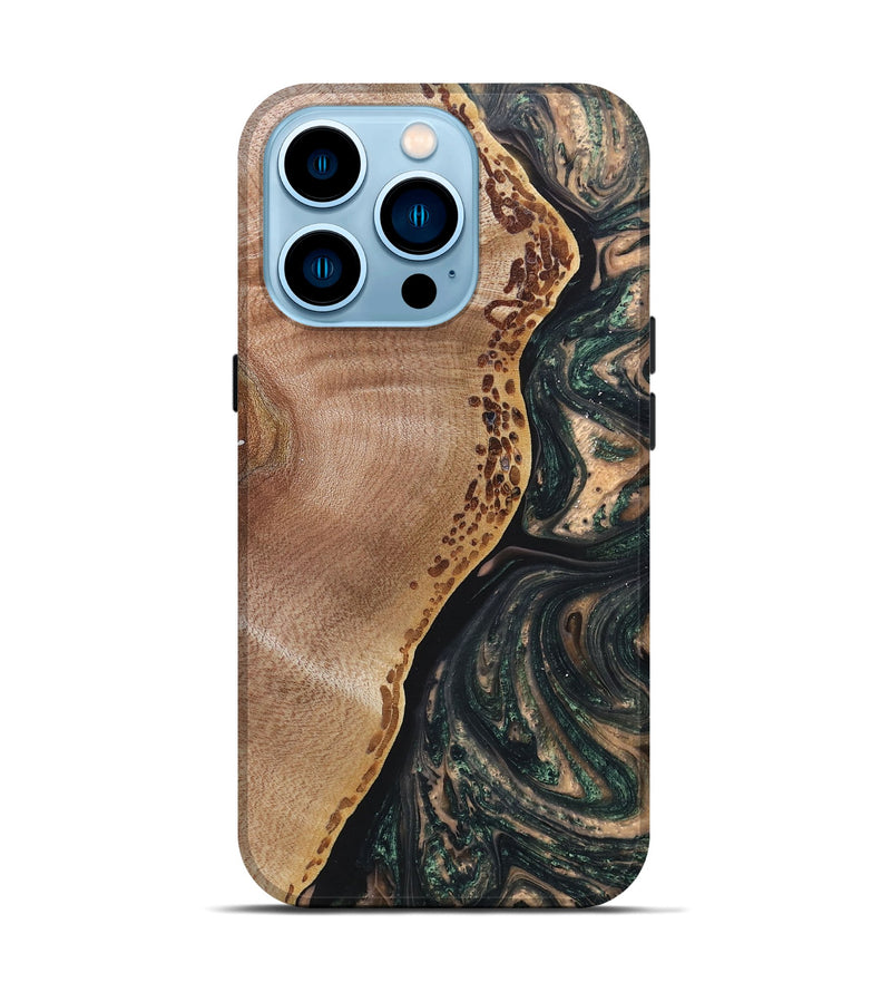 iPhone 14 Pro Wood+Resin Live Edge Phone Case - Robert (Green, 689589)