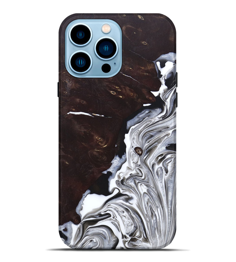 iPhone 14 Pro Max Wood+Resin Live Edge Phone Case - Gunner (Black & White, 690168)