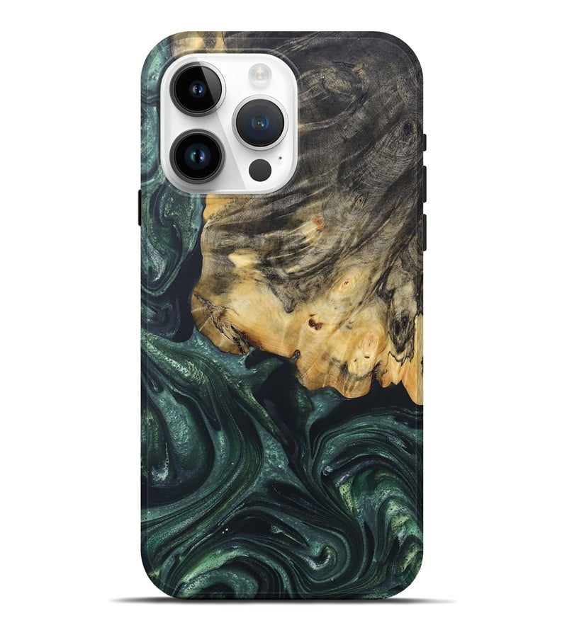 iPhone 15 Pro Max Wood+Resin Live Edge Phone Case - Francisco (Green, 690200)
