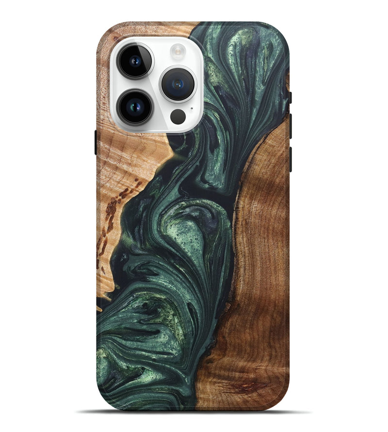 iPhone 15 Pro Max Wood+Resin Live Edge Phone Case - Nia (Green, 690201)